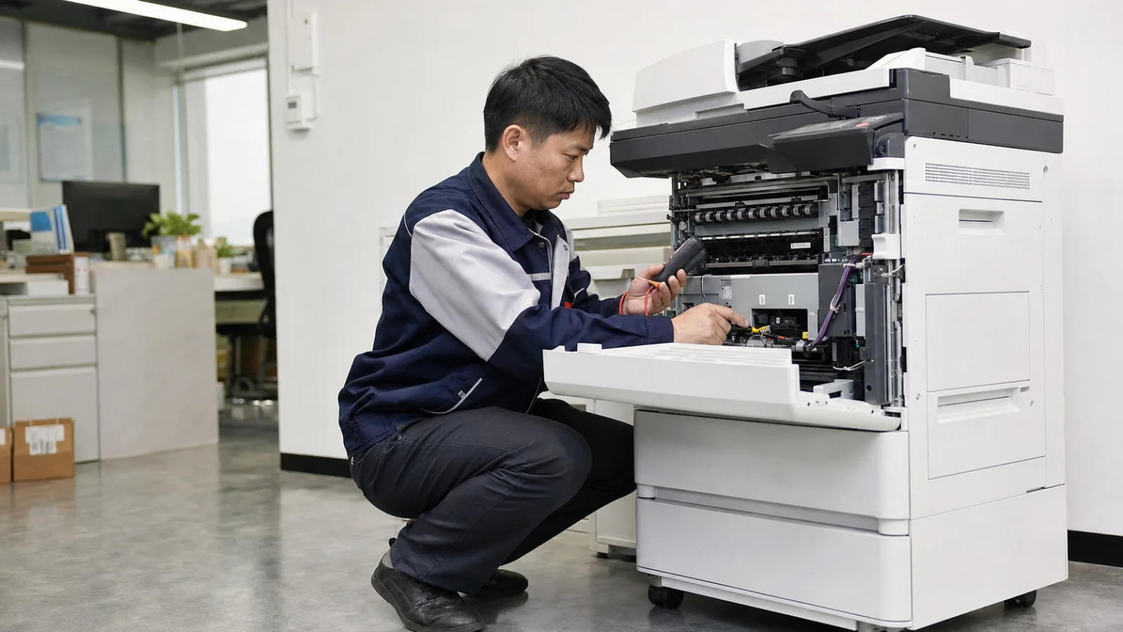 办公设备工程师检查维修复合机